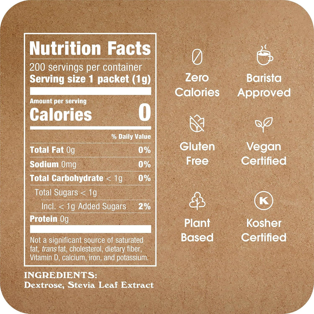 Stevia In The Raw Stevia Sweetener Packets, 200 Ct Box, 2 Pack, Zero Calorie Stevia Sugar Substitute Packets, No Erythritol or Artificial Flavors, Vegan, Gluten Free, Kosher, Low Glycemic Index