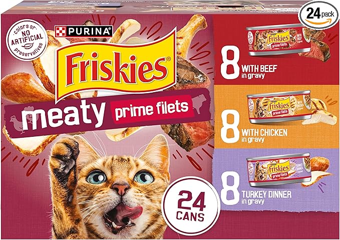 Purina Friskies Gravy Wet Cat Food Variety Pack,  Filets Meaty Favorites - (Pack of 24) 5.5 oz. Cans