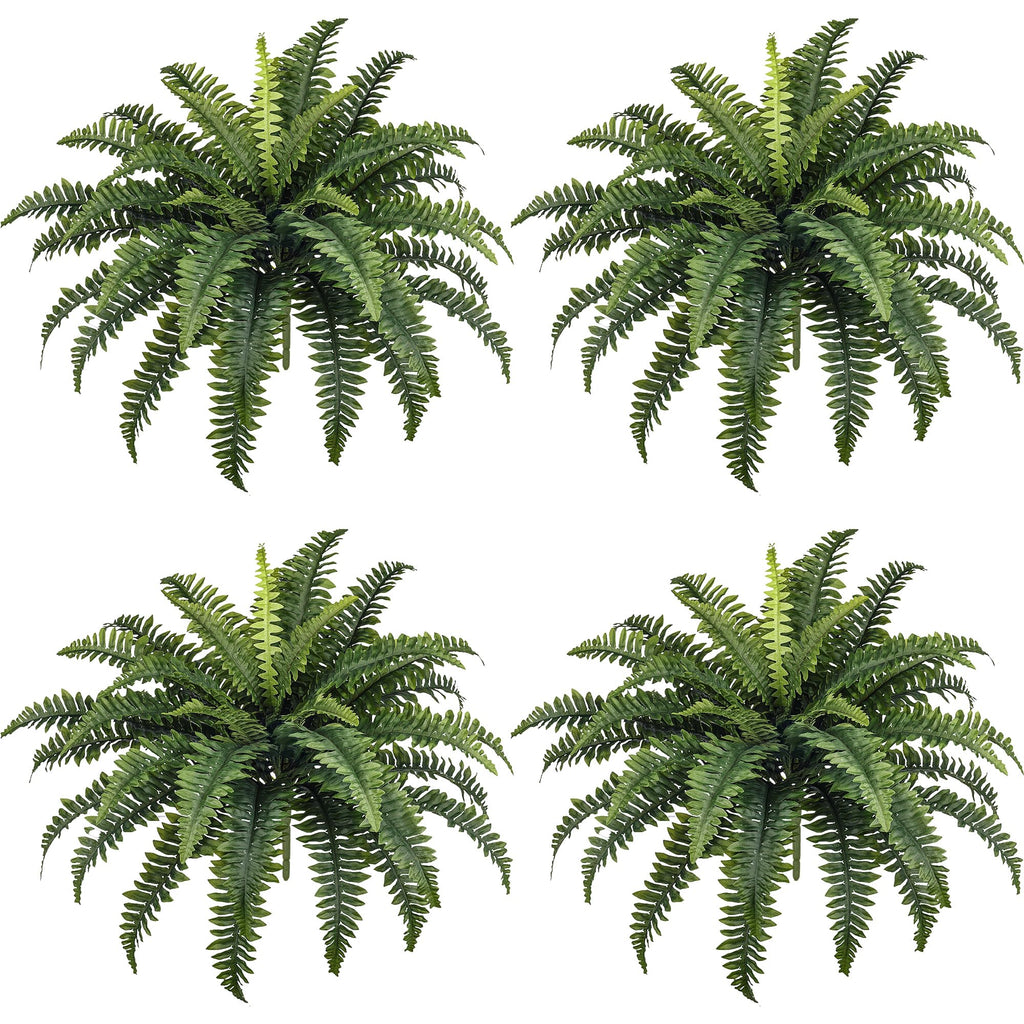 FOREST PRINCE 35" Fake Ferns Artificial Boston Ferns for Outdoors 4-Pack | UV-Resistant, Low Maintenance & Pet Friendly, 39 Fronds Each, Large Bushes Plants, Garden, Porch & Patio Decor