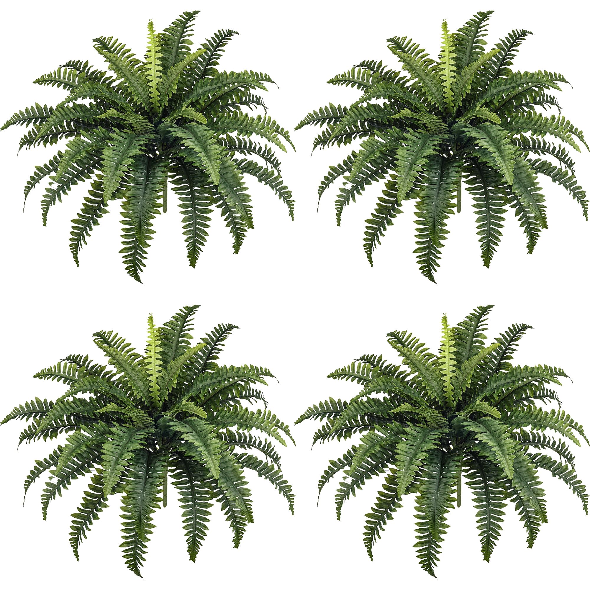 FOREST PRINCE 35" Fake Ferns Artificial Boston Ferns for Outdoors 4-Pack | UV-Resistant, Low Maintenance & Pet Friendly, 39 Fronds Each, Large Bushes Plants, Garden, Porch & Patio Decor