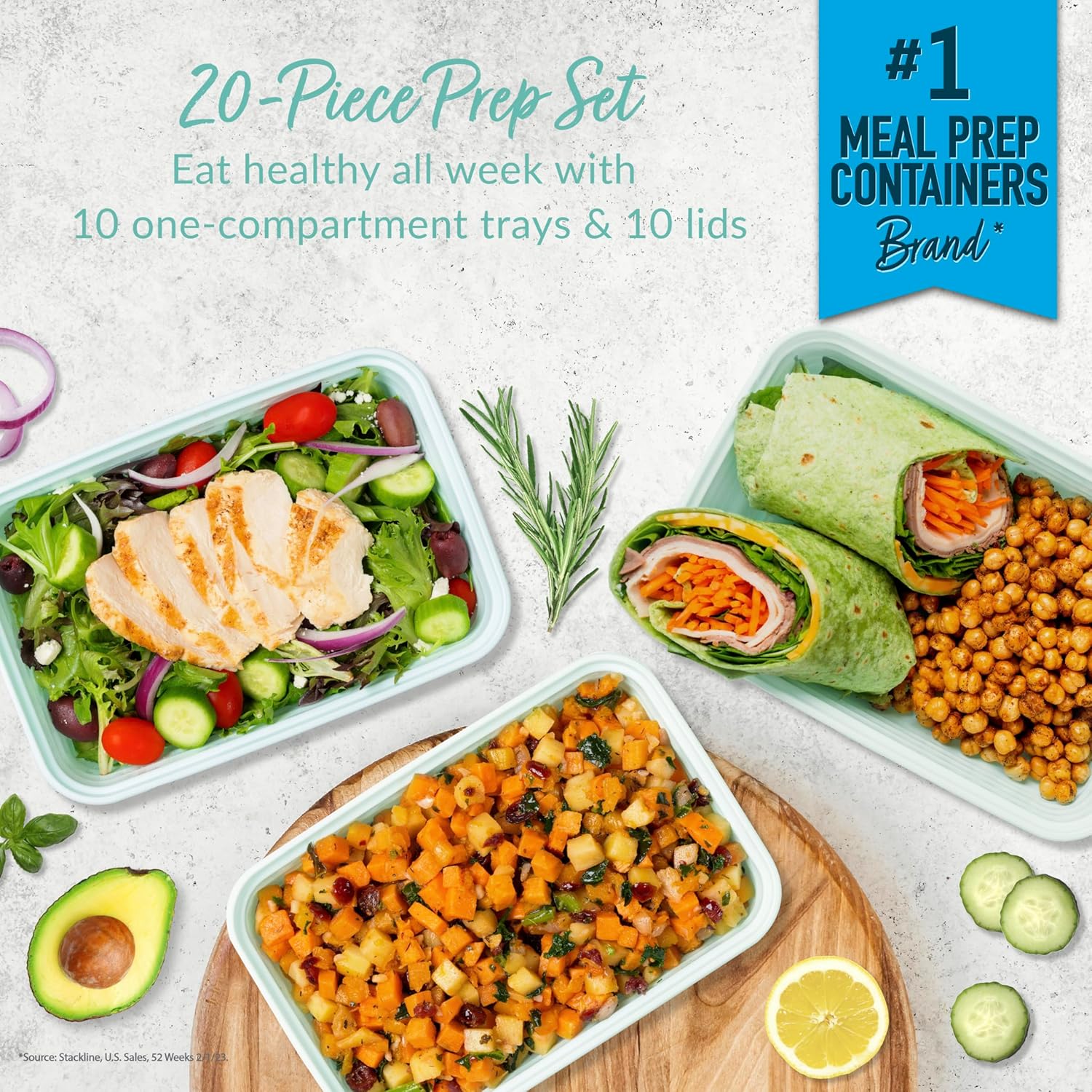 Bentgo Prep - 20-Piece 1-Compartment Reusable Meal Prep Containers with Lids, PFAS & BPA Free Materials, Durable, Microwave, Freezer, & Dishwasher Safe To Go Food Storage (Mint)