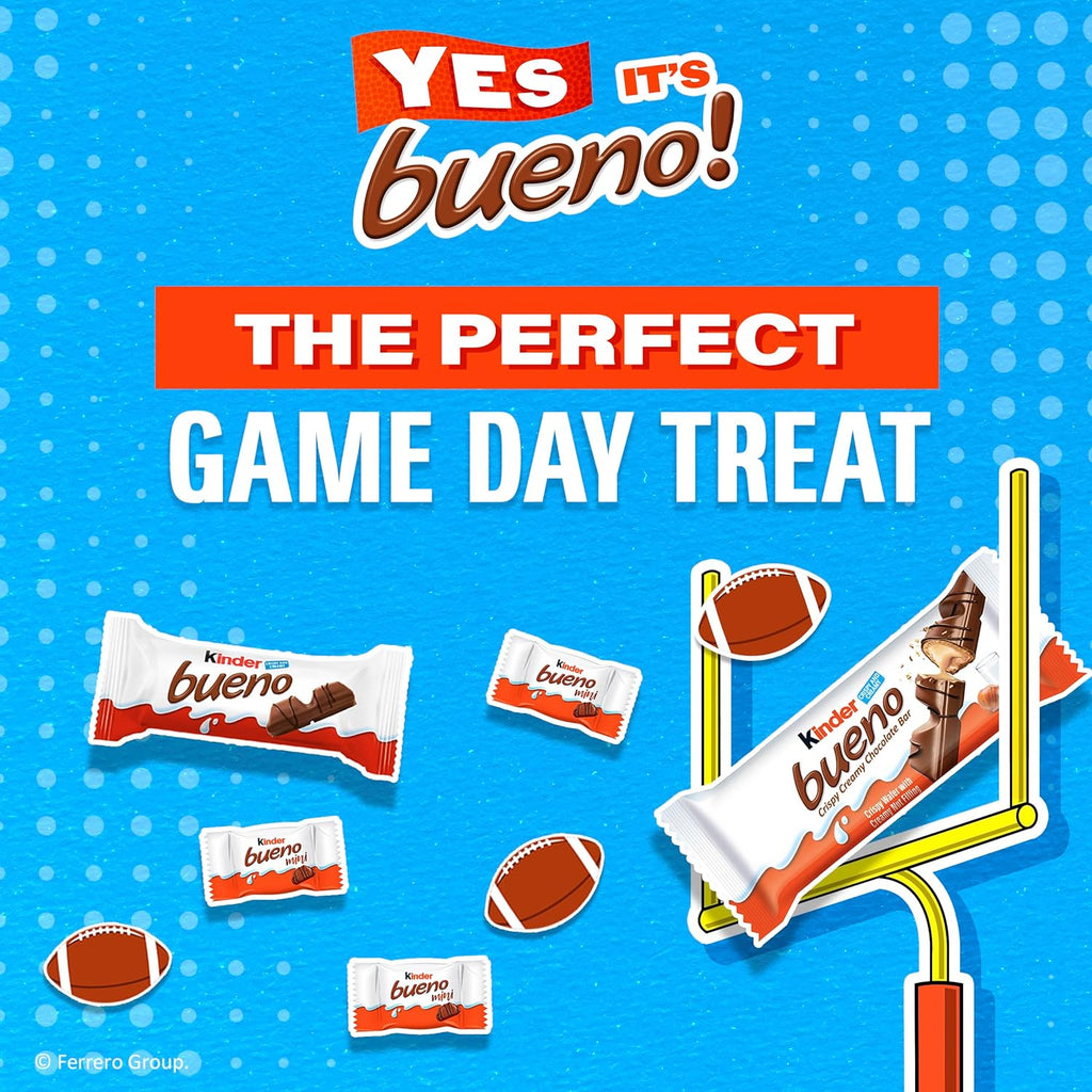 Kinder Bueno Milk Chocolate Bars with Hazelnut Cream, Bulk 20 Pack, Chocolate Candy Bars for Game Day, Football Party Supplies, Snacks for Adults, 4 Per Pack