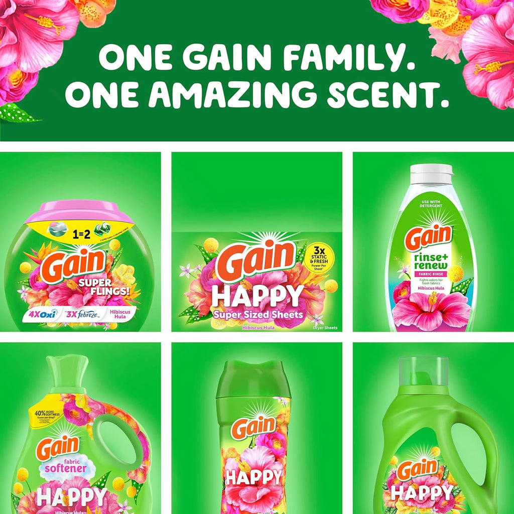 Gain Super Flings Laundry Detergent Pacs, 45 Count, Hibiscus Hula scent, irresistibly clean and fresh washing detergent laundry soap pacs