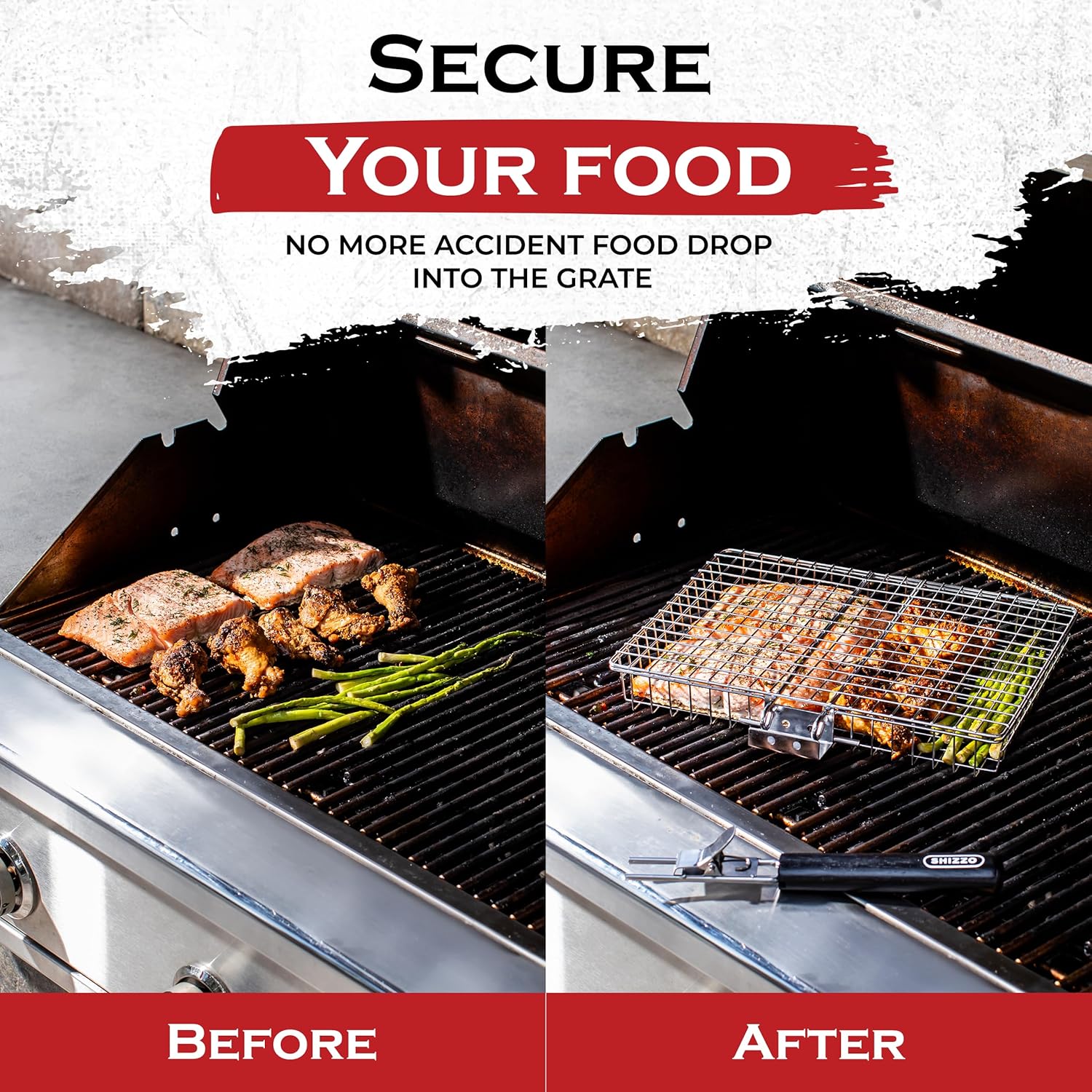 SHIZZO Grill Basket Set, Barbecue BBQ Grilling, Stainless Steel Folding Portable Outdoor Camping Rack for Fish, Shrimp, Vegetables, Cooking Accessories, Gifts for Dad, husband, Friends