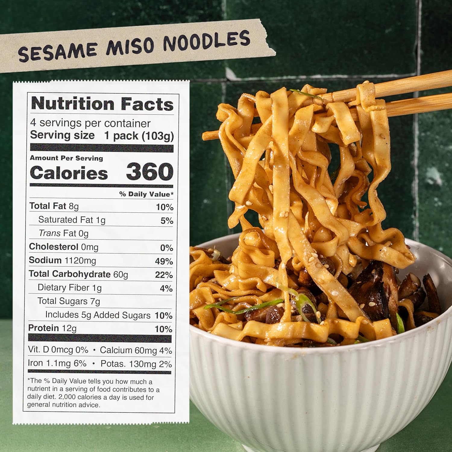Momofuku Sesame Miso Ramen Noodles by David Chang, Air-Dried Instant Noodles with Sauce and 12g of Plant Based Protein, 4 Servings