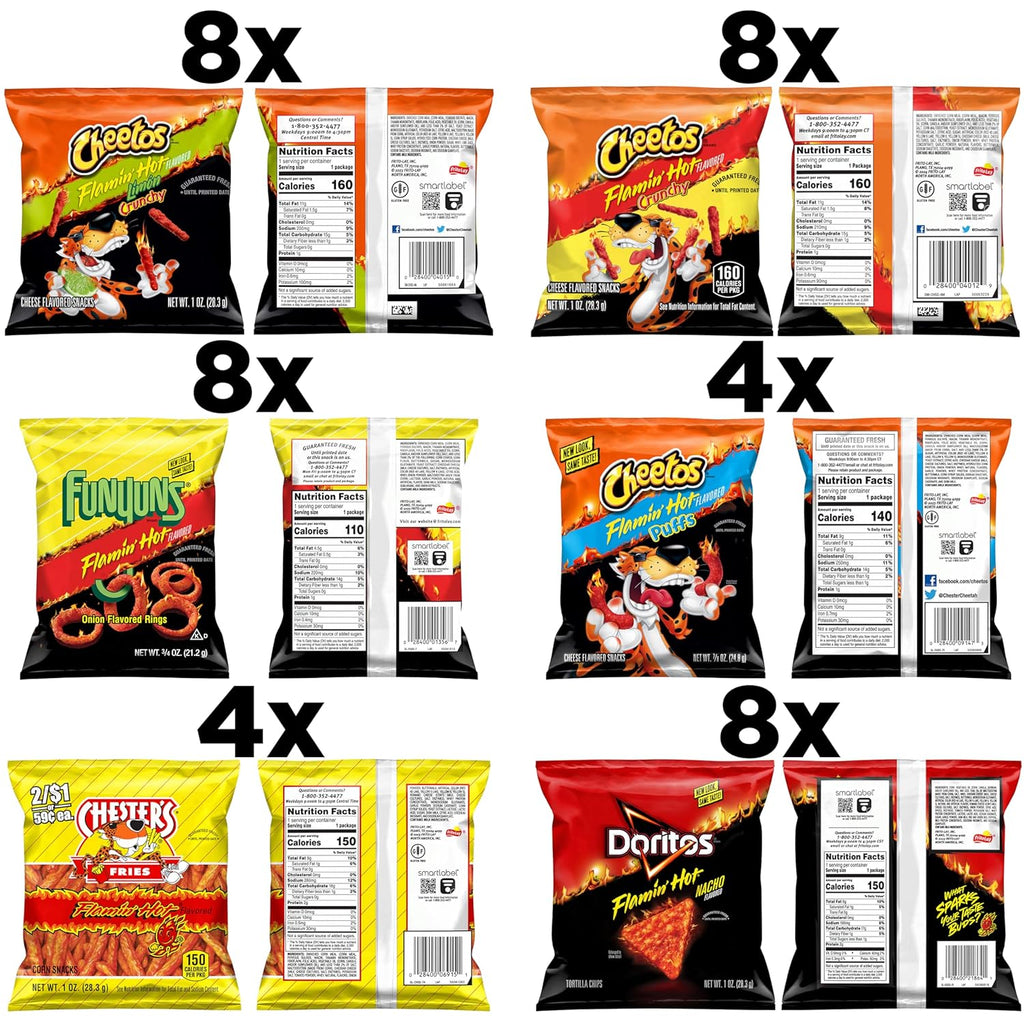 Frito-Lay Flamin' Hot Mix, Variety Pack, 3.34 Pounds, (Pack of 40), Packaging May Vary