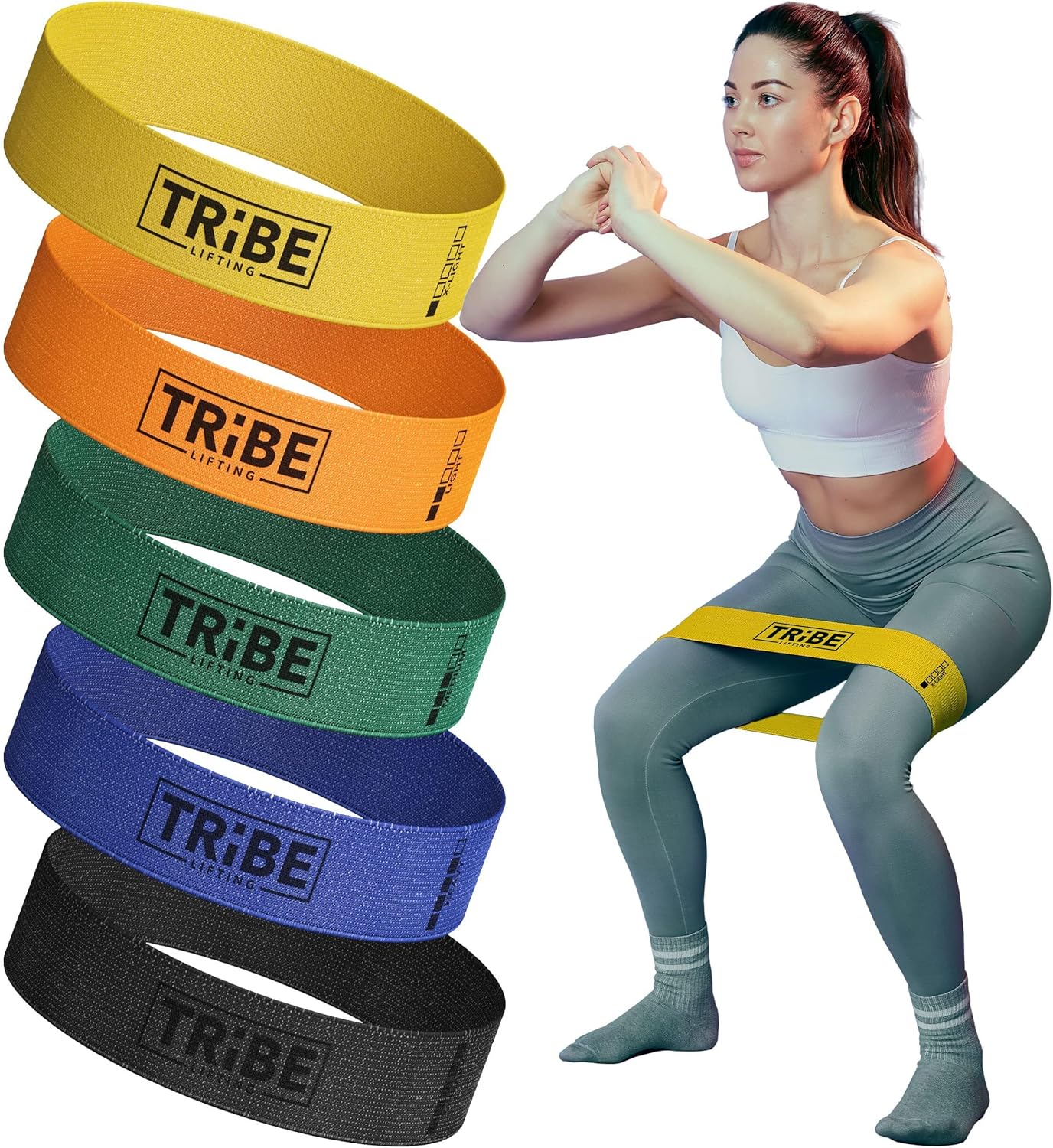 Tribe Lifting Fabric Resistance Bands for Glutes & Legs | 5 Fabric Workout Bands Set | Thick Booty Bands for Squats, Lunges, Hip Training, Physical Therapy & Home Workouts