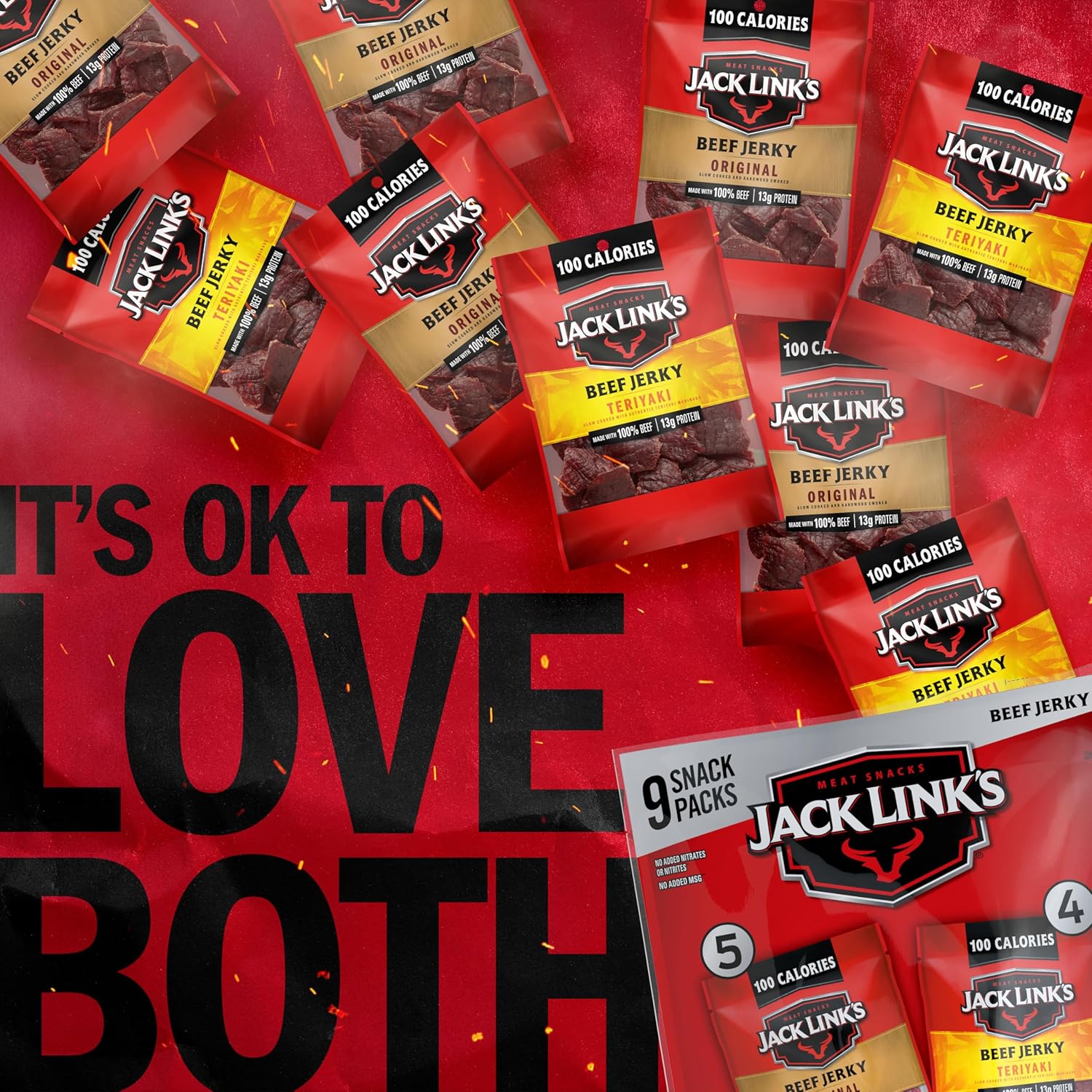 Jack Link's Beef Jerky Variety Pack - Original and Teriyaki - (9 Pack) 1.25 oz Bag - Ready to Eat Protein Snacks - 13g Protein per Serving - Made with 100% Real Beef