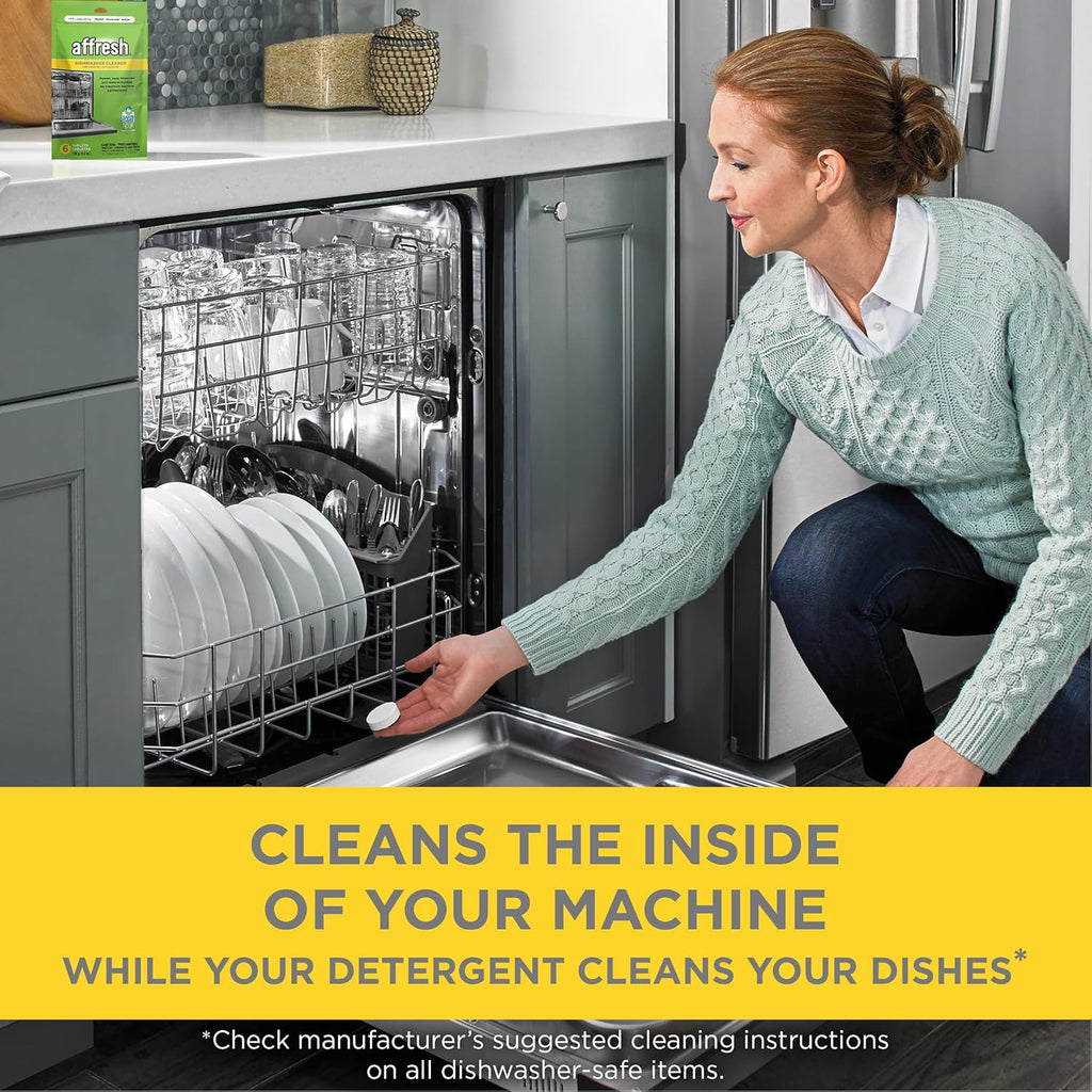 Affresh Dishwasher Cleaner, Helps Power Away Odor Causing Bacteria, Limescale, Mineral Deposits & Grime Inside Pump, Tub & Hoses, 6 Tablets, 6 Month Supply