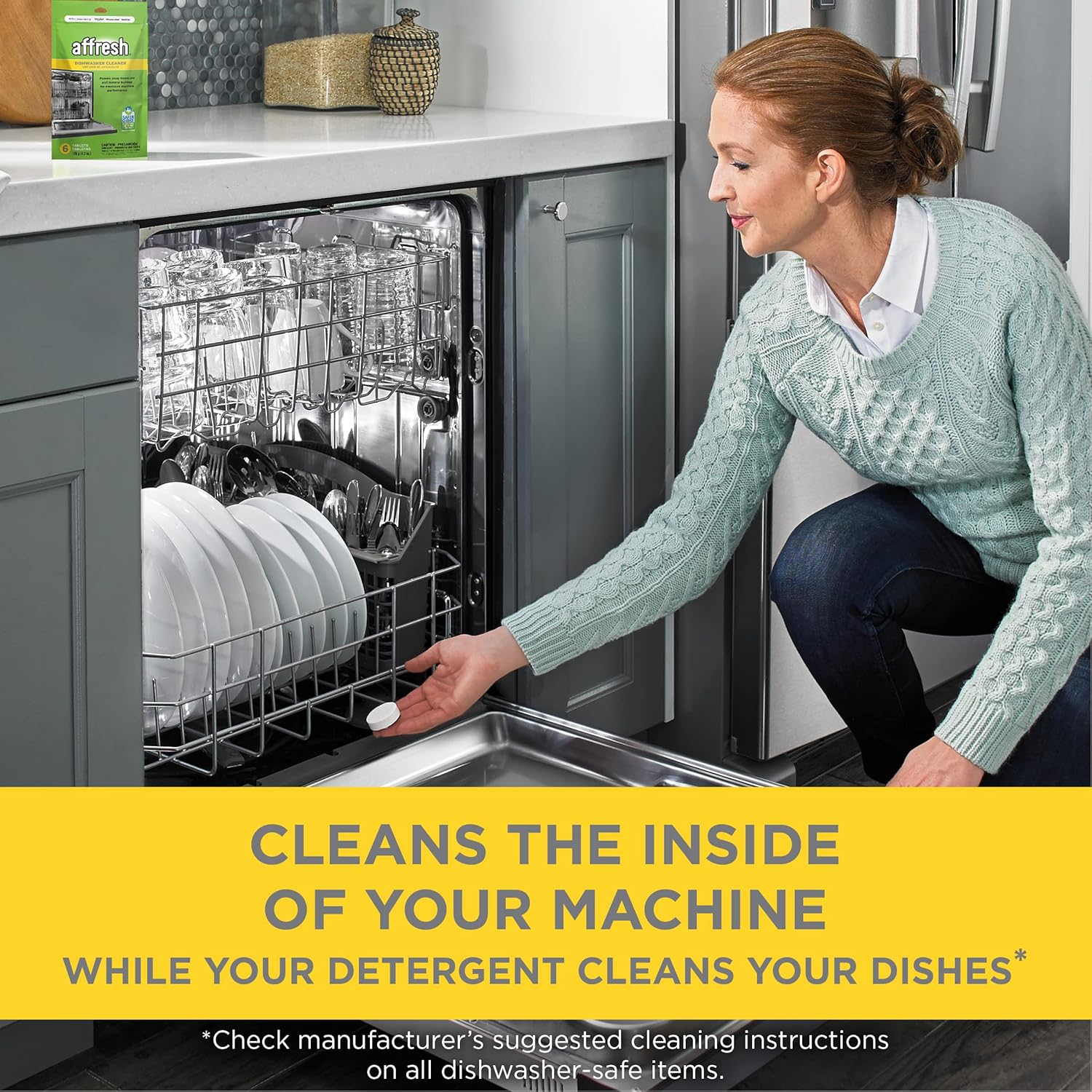 Affresh Dishwasher Cleaner, Helps Power Away Odor Causing Bacteria, Limescale, Mineral Deposits & Grime Inside Pump, Tub & Hoses, 6 Tablets, 6 Month Supply
