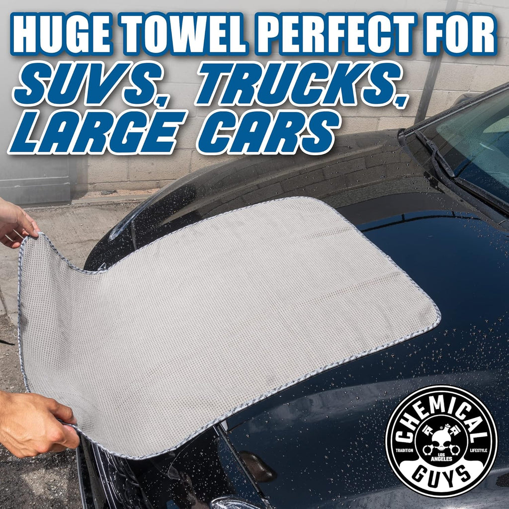 Chemical Guys Waffle Weave Gray Matter Microfiber Drying Towel - 25" x 36", 70/30 Blend Microfiber Towel with Silk Edging for Scratch-Free Car Drying, Ultra Absorbent and Safe for All Surfaces