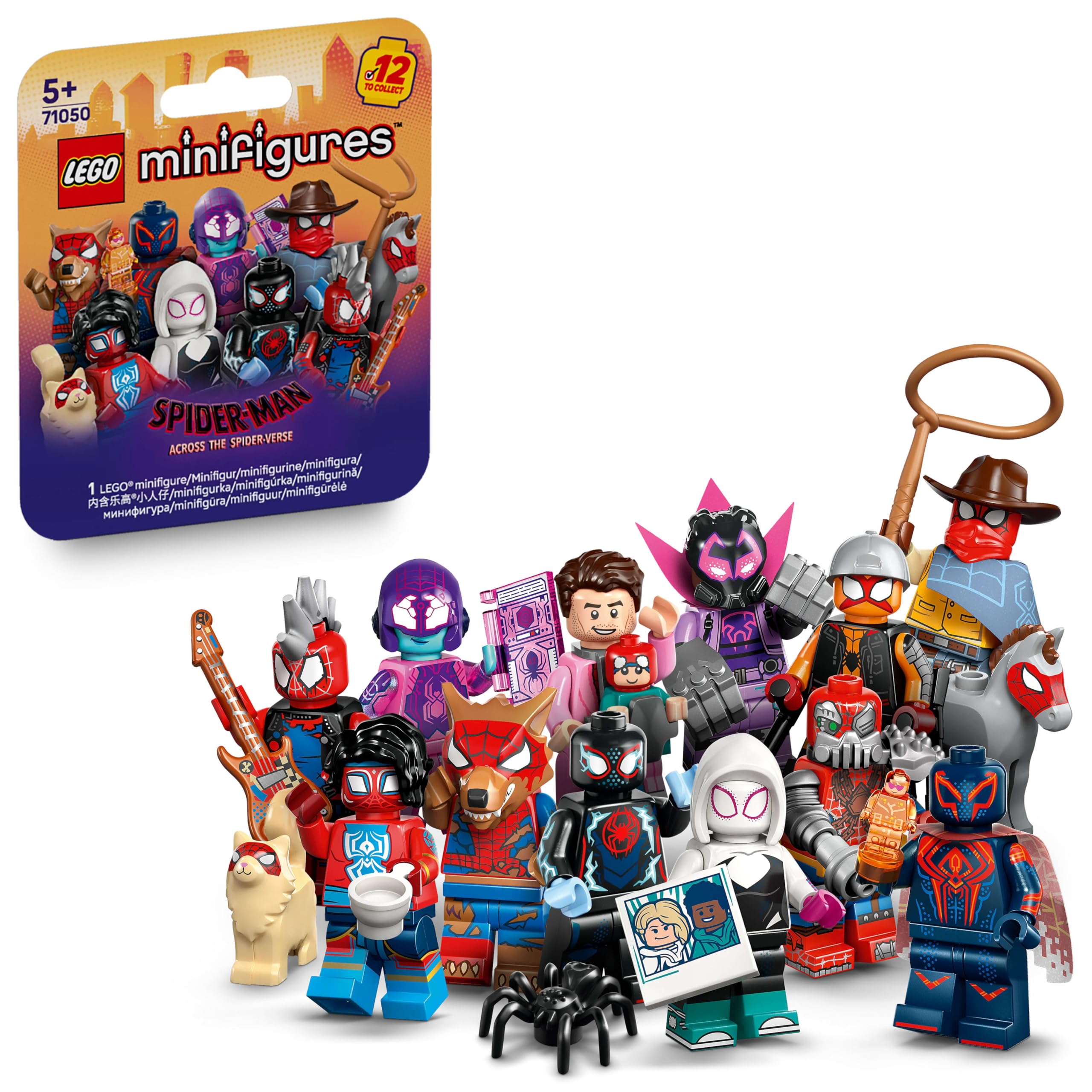 LEGO Minifigures Spider-Man: Across the Spider-Verse - Get 1 of 12 Collectible Toys with Accessories - Gift for 5+ Year Old Boys & Girls - Mystery Box - 71050
