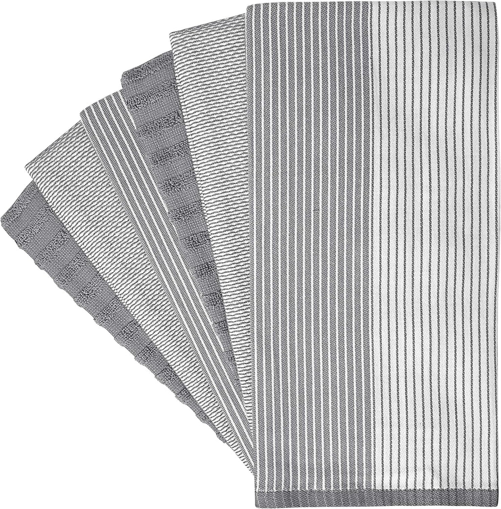 Premium Kitchen Towels (20”x 28”, 6 Pack) | Large Cotton Kitchen Hand Towel | Flat & Terry Dish Cloths | Highly Absorbent Tea Towels Set with Hanging Loop | Gray