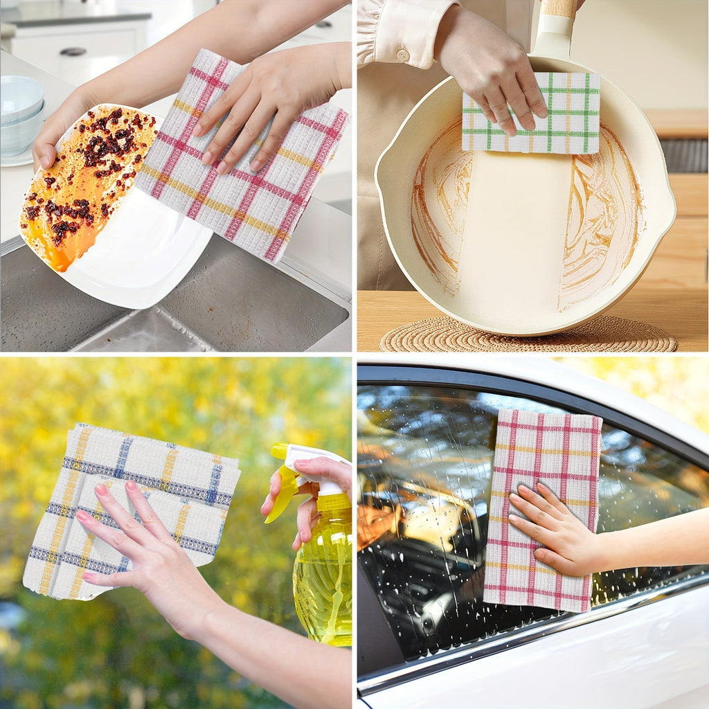 Patelai 12 Pcs Kitchen Dish Cloths for Washing Dishes Absorbent Dish Rags Cleaning Reusable Towels for Scrubbing Wipe Glass Xmas Home Household Supplies(Bright Color,13.8'' X 13.8'', 11.8 x 11.8'')