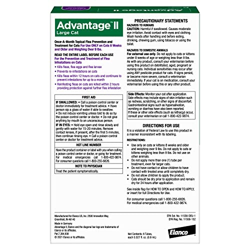 Advantage II Large Cat Vet-Recommended Flea Treatment & Prevention | Cats Over 9 lbs. | 6-Month Supply - Mart Station