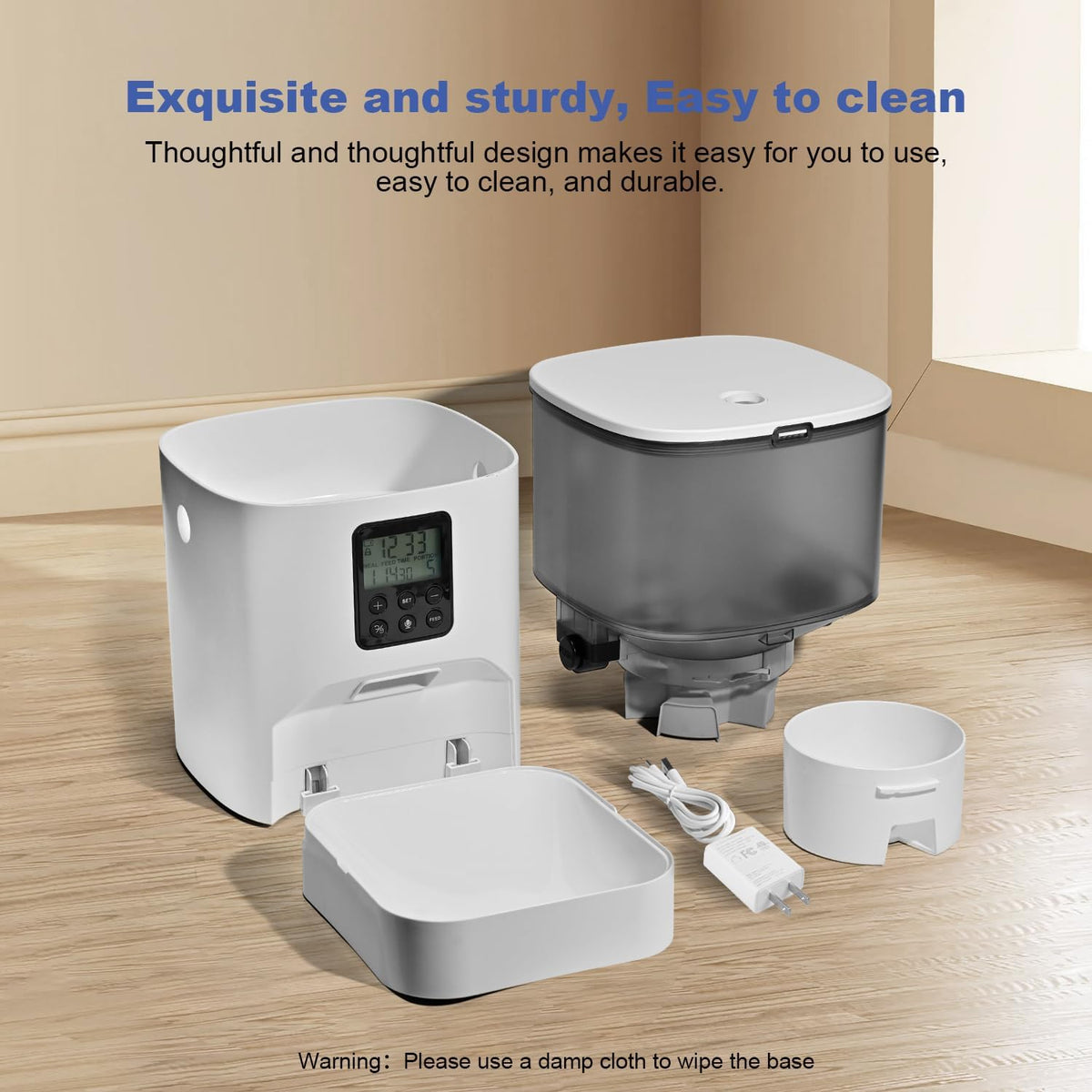 Automatic Cat Feeder, 4L Cat Food Dispenser with 10s Voice Recorder, Pet Feeder up to 8 Meals per Day, Timed Dog Feeder with Dry Food Sealed Ring (White, 4L-Basic) - Mart Station