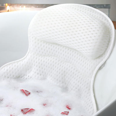 Bath Pillow Bathtub Pillow, Luxury Bath Pillows for Tub Neck and Back Support, Bath Tub Pillow Headrest with Soft 4D Mesh Fabric and Non-Slip Suction Cups, Relaxing Bath Accessories Spa Gifts - Mart Station