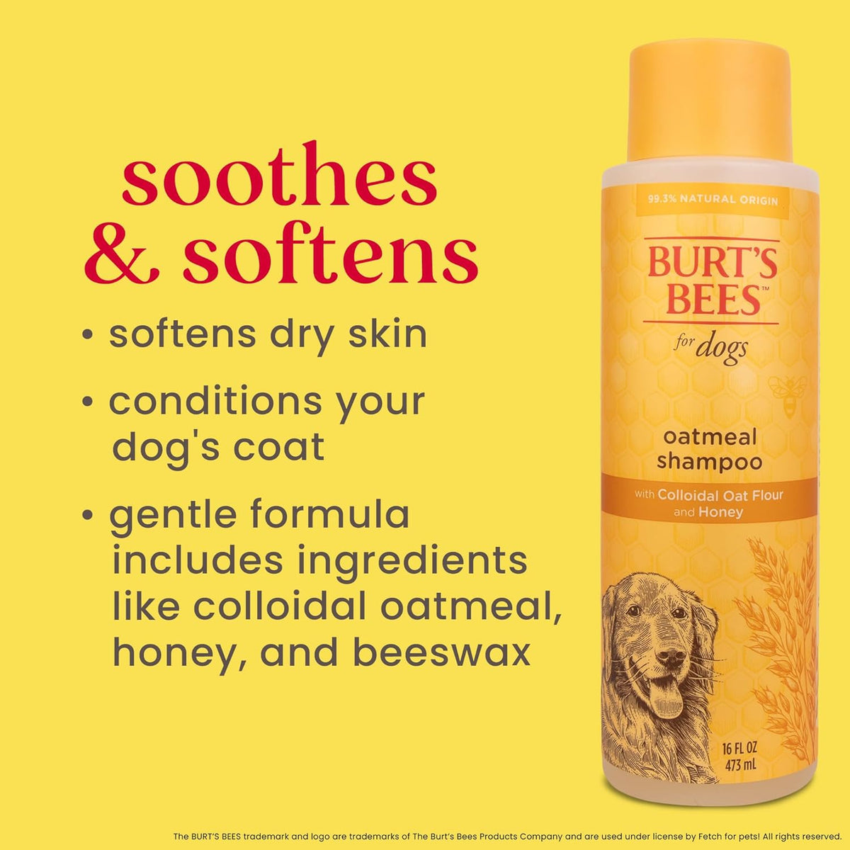 Burt's Bees for Pets Oatmeal Shampoo for Dogs with Colloidal Oat Flour and Honey - Skin Soothing Dog Oatmeal Shampoo, Moisturizing Dog Wash for Itchy Dry Skin, Essential Grooming Supplies, 16 Fl Oz - Mart Station