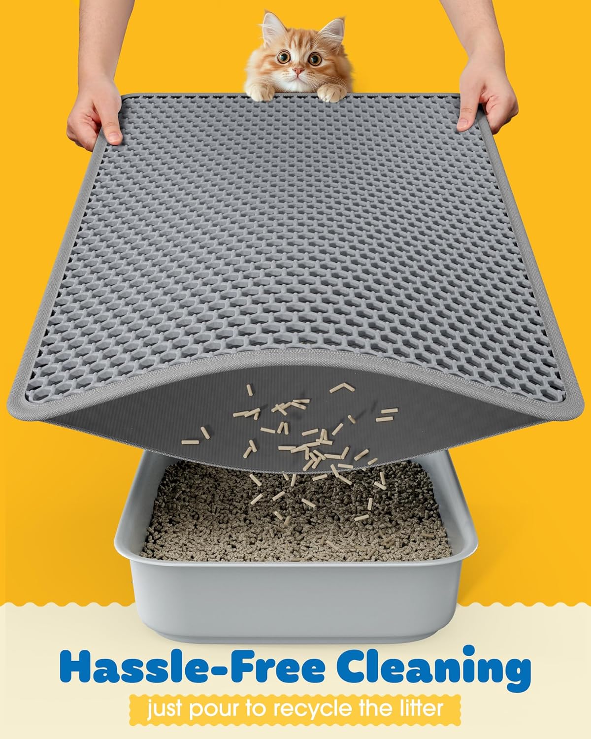 Cat Litter Mat - 23.2'' x 14.6'' Small Litter Trapping Mat, Easy to Clean Litter Box Mat, Waterproof, Urine-Proof, Non-Slip Kitty Litter Mats for Floor, Grey - Mart Station
