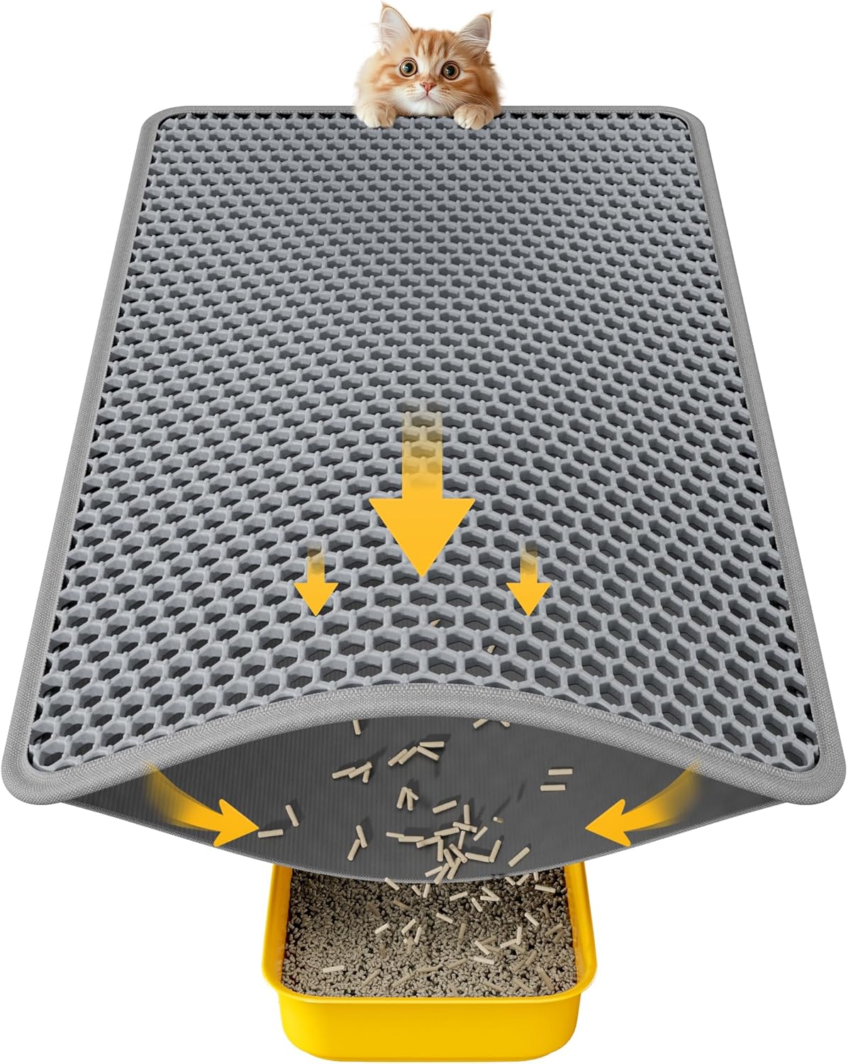 Cat Litter Mat - 23.2'' x 14.6'' Small Litter Trapping Mat, Easy to Clean Litter Box Mat, Waterproof, Urine-Proof, Non-Slip Kitty Litter Mats for Floor, Grey - Mart Station