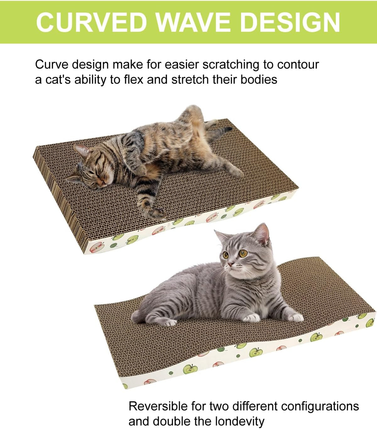 Cat Scratching Board, Corrugate Cat Scratcher for Indoor Cats with Catnip, Cat Scratch Pad with Premium Scratch Textures Design, Cardboard Cat Scratcher with Double-Sided Usability (Pack of 2) - Mart Station