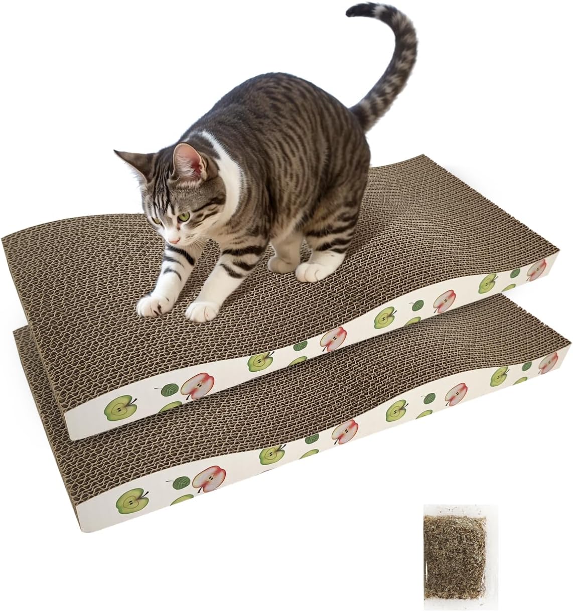 Cat Scratching Board, Corrugate Cat Scratcher for Indoor Cats with Catnip, Cat Scratch Pad with Premium Scratch Textures Design, Cardboard Cat Scratcher with Double-Sided Usability (Pack of 2) - Mart Station