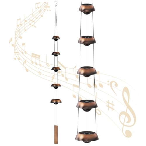 Copper Wind Chimes for Outside Clearance, 36'' Temple Windchimes Outdoors w/5 Bells, Memorial Wind Chime Gifts for Mom Grandma Mother Women, Feng Shui Wind Bell for Home Garden Zen Decor - Mart Station