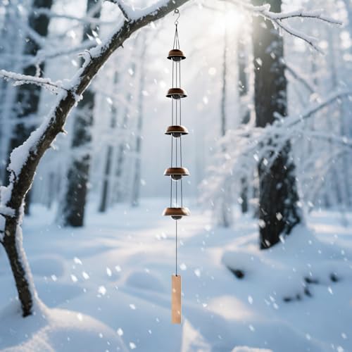 Copper Wind Chimes for Outside Clearance, 36'' Temple Windchimes Outdoors w/5 Bells, Memorial Wind Chime Gifts for Mom Grandma Mother Women, Feng Shui Wind Bell for Home Garden Zen Decor - Mart Station