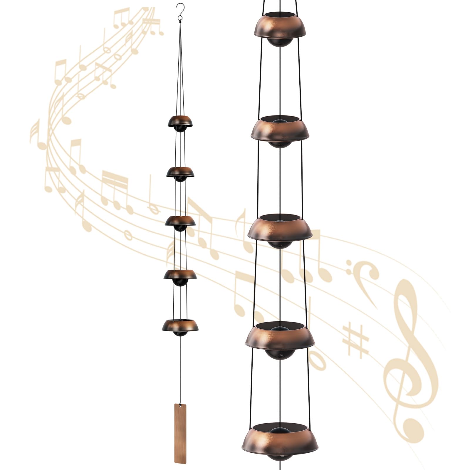Copper Wind Chimes for Outside Clearance, 36'' Temple Windchimes Outdoors w/5 Bells, Memorial Wind Chime Gifts for Mom Grandma Mother Women, Feng Shui Wind Bell for Home Garden Zen Decor - Mart Station