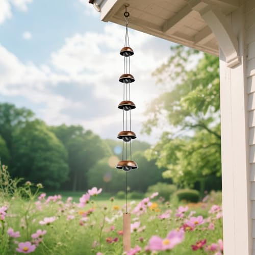 Copper Wind Chimes for Outside Clearance, 36'' Temple Windchimes Outdoors w/5 Bells, Memorial Wind Chime Gifts for Mom Grandma Mother Women, Feng Shui Wind Bell for Home Garden Zen Decor - Mart Station