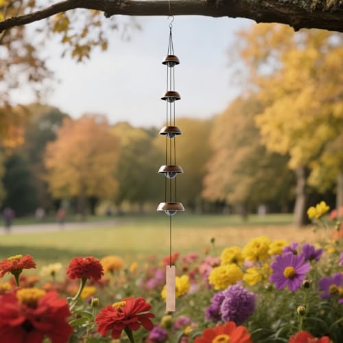 Copper Wind Chimes for Outside Clearance, 36'' Temple Windchimes Outdoors w/5 Bells, Memorial Wind Chime Gifts for Mom Grandma Mother Women, Feng Shui Wind Bell for Home Garden Zen Decor - Mart Station