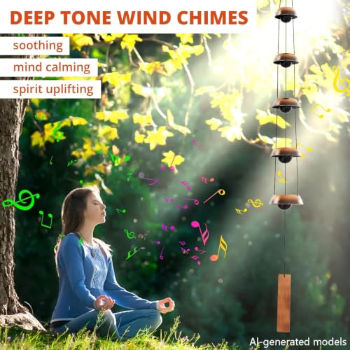 Copper Wind Chimes for Outside Clearance, 36'' Temple Windchimes Outdoors w/5 Bells, Memorial Wind Chime Gifts for Mom Grandma Mother Women, Feng Shui Wind Bell for Home Garden Zen Decor - Mart Station