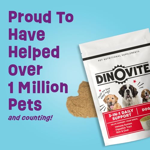 Dinovite Probiotics for Medium Dogs, Probiotic Food Topper, 90 Servings | Probiotic Powder Food Topper, Omega-3 Fatty Acids, Digestive Health Support, Skin & Coat Health, For Medium Dogs 18-45 lb - Mart Station