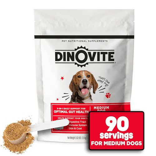 Dinovite Probiotics for Medium Dogs, Probiotic Food Topper, 90 Servings | Probiotic Powder Food Topper, Omega-3 Fatty Acids, Digestive Health Support, Skin & Coat Health, For Medium Dogs 18-45 lb - Mart Station