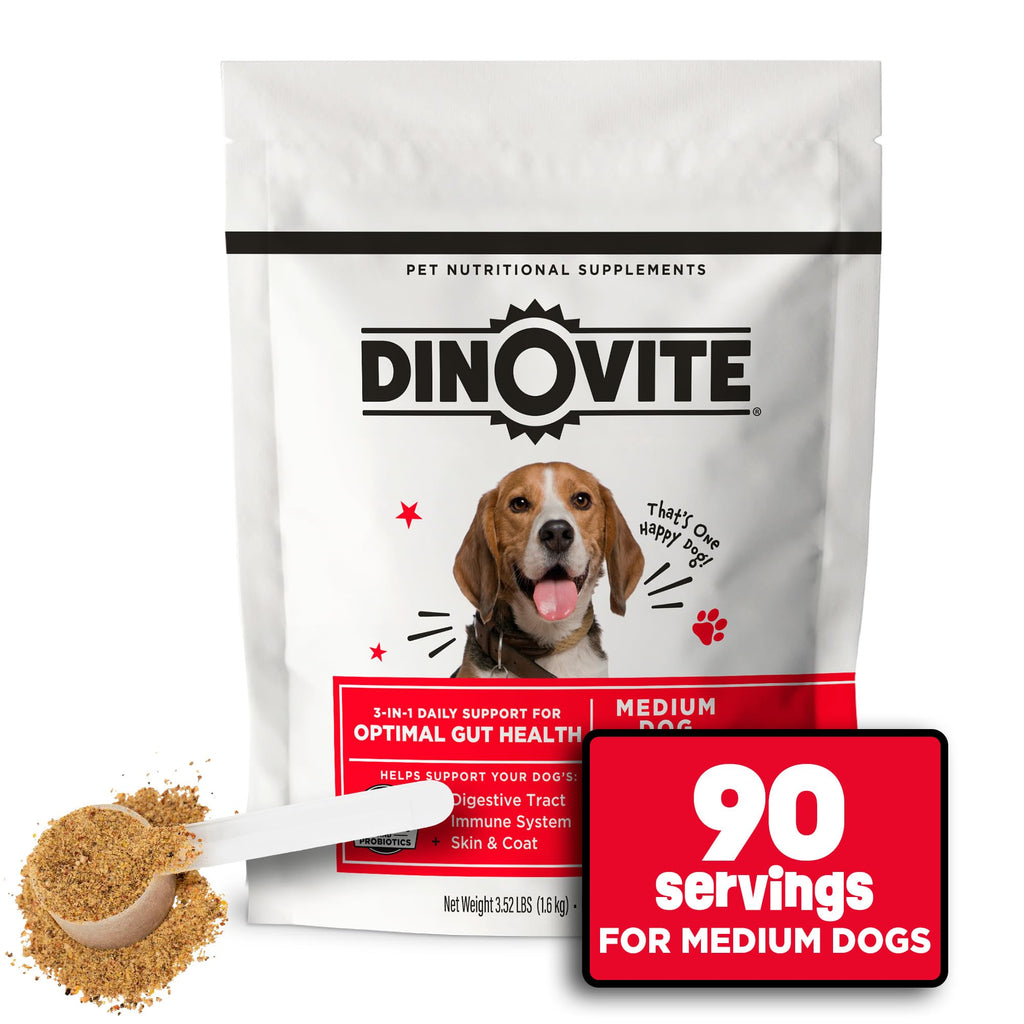 Dinovite Probiotics for Medium Dogs, Probiotic Food Topper, 90 Servings | Probiotic Powder Food Topper, Omega-3 Fatty Acids, Digestive Health Support, Skin & Coat Health, For Medium Dogs 18-45 lb - Mart Station