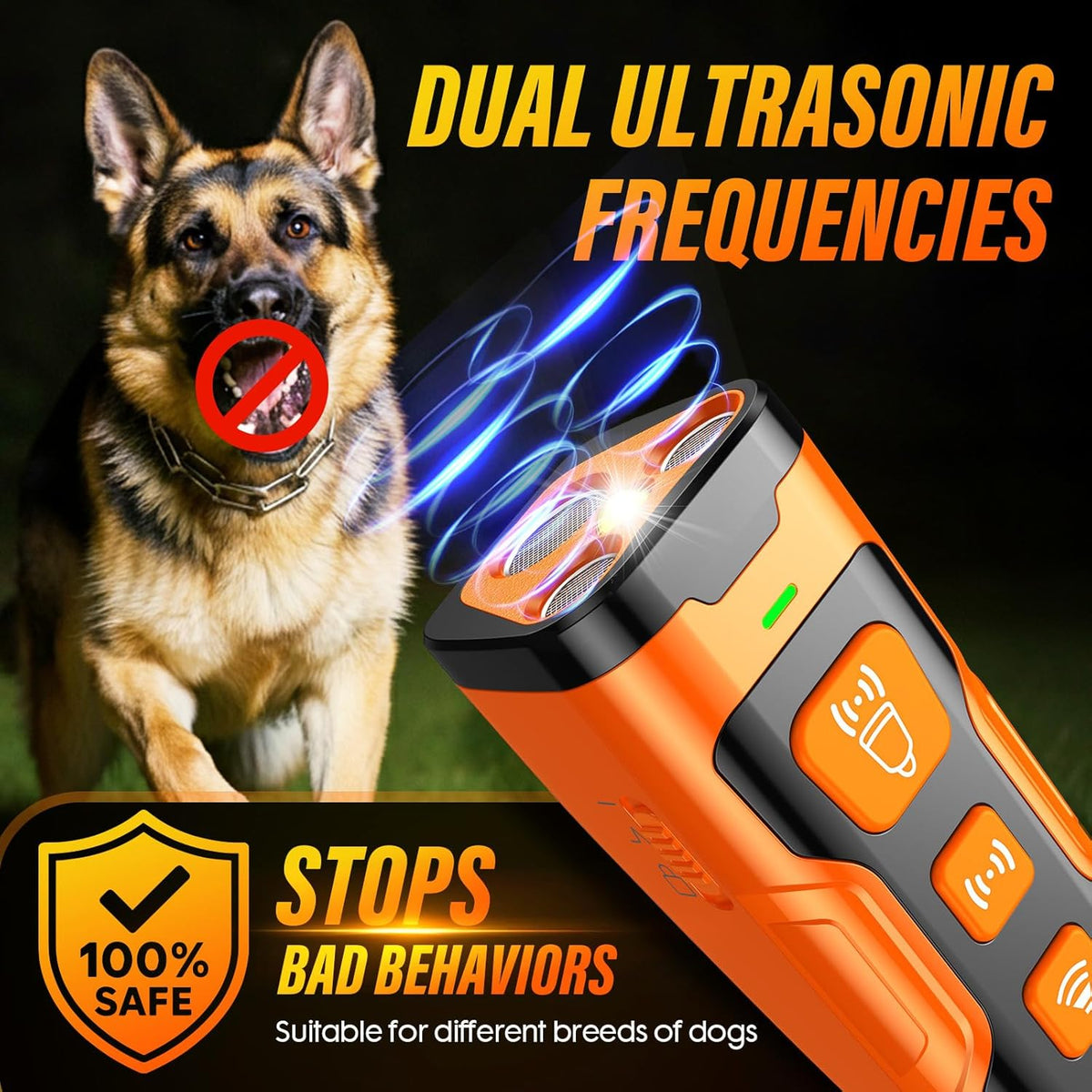 Dog Bark Deterrent Device, 3X Ultrasonic Anti Barking, 6 Training Modes 23 FT Range Barks No More Indoors Outdoors Behavior Correct Safe & Humane Rechargeable Compact Bark Control for Dogs - Mart Station