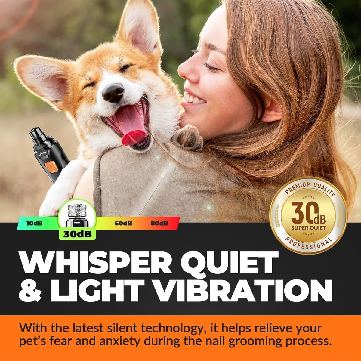 Dog Nail Grinder with 2 LED Lights Powerful 2 Speeds Super Quiet Dog Nail Trimmers with 3 Grinding Wheels Rechargeable Pet Dog Nail Clippers for Large Medium Puppy Dogs Dog Nail File Cat Nail Clipper - Mart Station