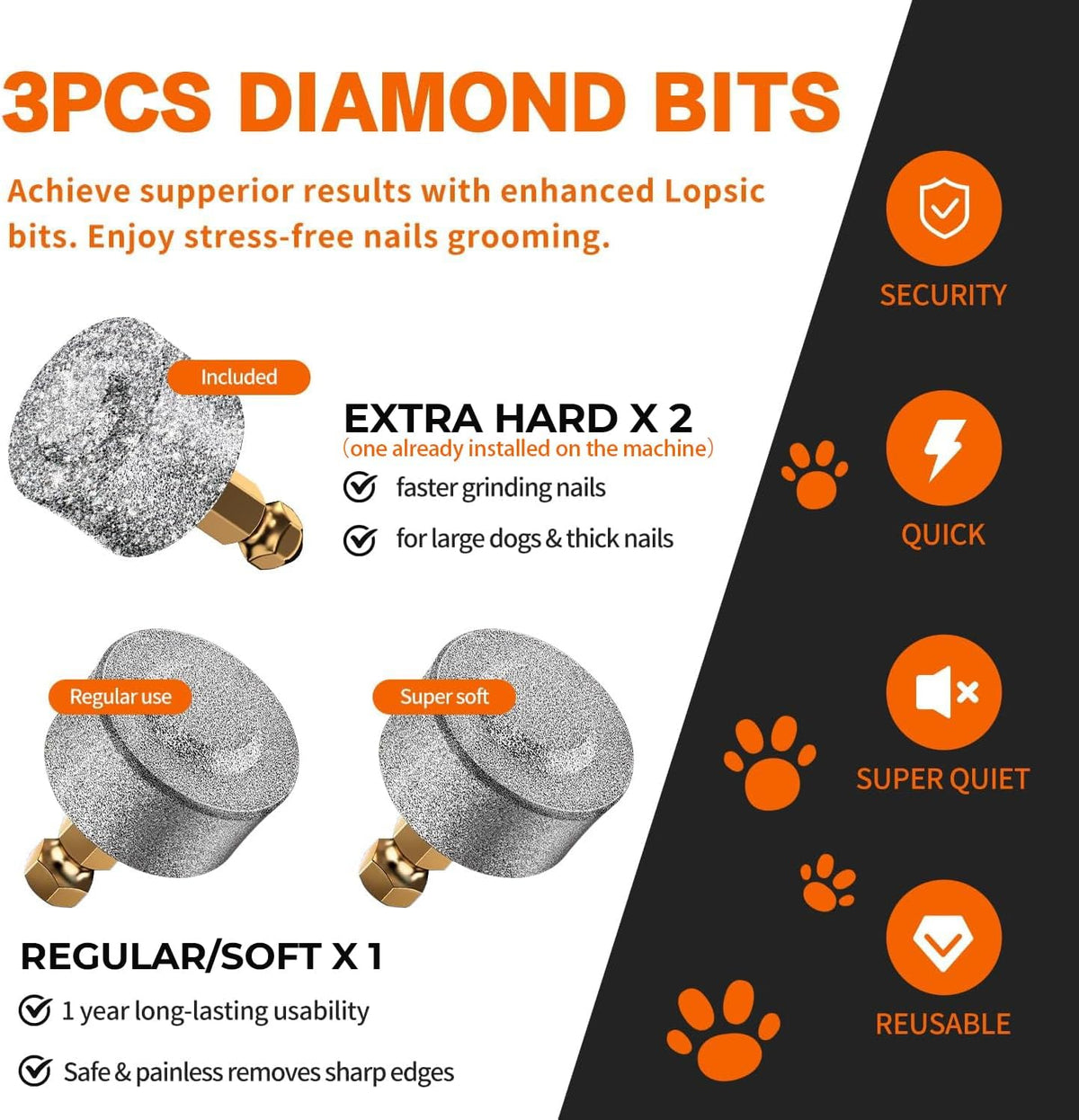 Dog Nail Grinder with 2 LED Lights Powerful 2 Speeds Super Quiet Dog Nail Trimmers with 3 Grinding Wheels Rechargeable Pet Dog Nail Clippers for Large Medium Puppy Dogs Dog Nail File Cat Nail Clipper - Mart Station