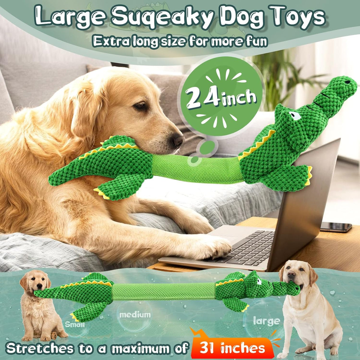 Dog Toys for Aggressive Chewers : Tough Interactive Tug of War Dog Toys-Squeaky Chew Toys for Small,Medium,Large Breed - Mart Station