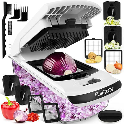 Fullstar Vegetable Chopper and Spiralizer - Food Chopper with Container, Fruit Slicer, Kitchen Gadgets & Accessories, Home Essentials (4 in 1, White) - Mart Station