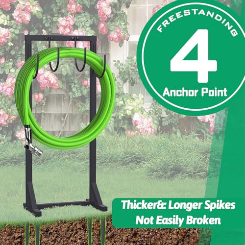 Garden Water Hose Holder for Outside Hose Stand Hanger Rack Freestanding | 43inch, 4 Reinforcing Spikes, 4-Hook, Heavy Duty, Durable, for Yard & Lawn - Mart Station