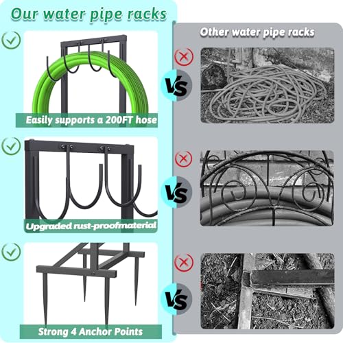 Garden Water Hose Holder for Outside Hose Stand Hanger Rack Freestanding | 43inch, 4 Reinforcing Spikes, 4-Hook, Heavy Duty, Durable, for Yard & Lawn - Mart Station