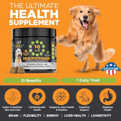 Googipet Premium Dog Multivitamin Chewable, Dog Vitamins and Supplements, Puppy Vitamins & Senior Dogs Probiotics for Gut Health + Vitamin C, Glucosamine for Dogs Joint Support (PB & Pumpkin Flavor) - Mart Station