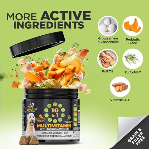 Googipet Premium Dog Multivitamin Chewable, Dog Vitamins and Supplements, Puppy Vitamins & Senior Dogs Probiotics for Gut Health + Vitamin C, Glucosamine for Dogs Joint Support (PB & Pumpkin Flavor) - Mart Station