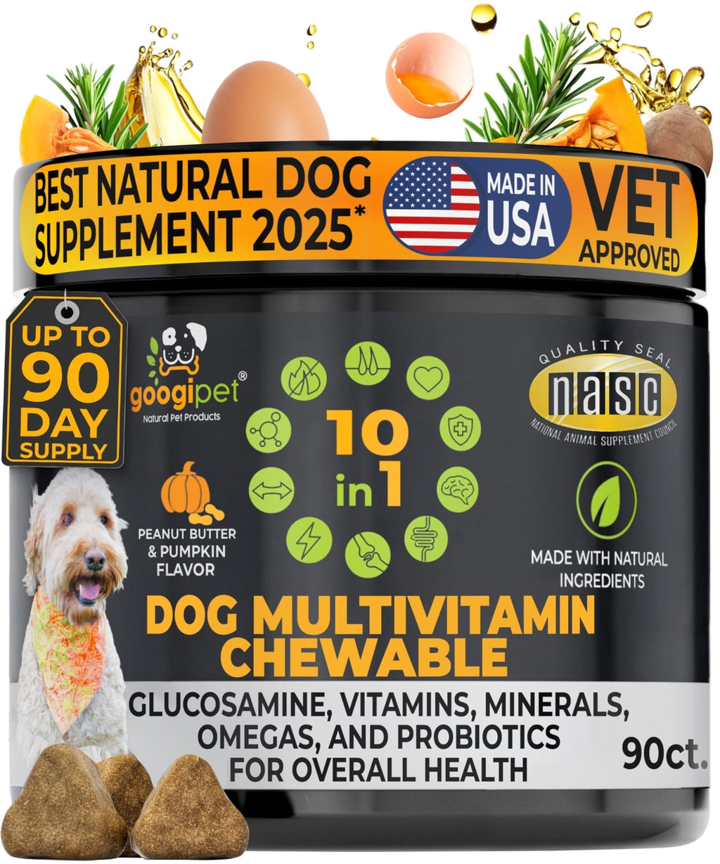 Googipet Premium Dog Multivitamin Chewable, Dog Vitamins and Supplements, Puppy Vitamins & Senior Dogs Probiotics for Gut Health + Vitamin C, Glucosamine for Dogs Joint Support (PB & Pumpkin Flavor) - Mart Station