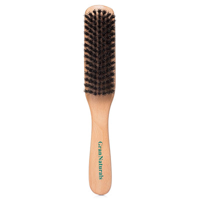 GranNaturals Boar Bristle Slick Back Hair Brush - Soft/Medium Smoothing Hairbrush to Style, Polish, & Lay Hair Down Flat to Create a Sleek Frizz Free Hairstyle for Women and Men - Wooden Handle - Mart Station
