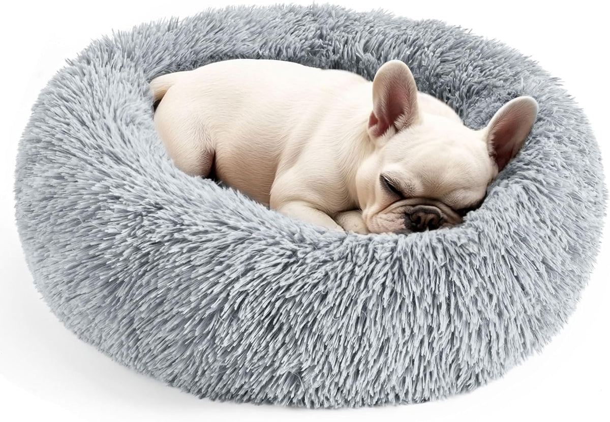 Hoewina Dog & Cat Bed for Indoor Cats, 20in Calming Donut Bed for Puppy and Kitten, Washable Round Fluffy Pet Bed for Small Medium Dogs and Cats (Light Grey) - Mart Station