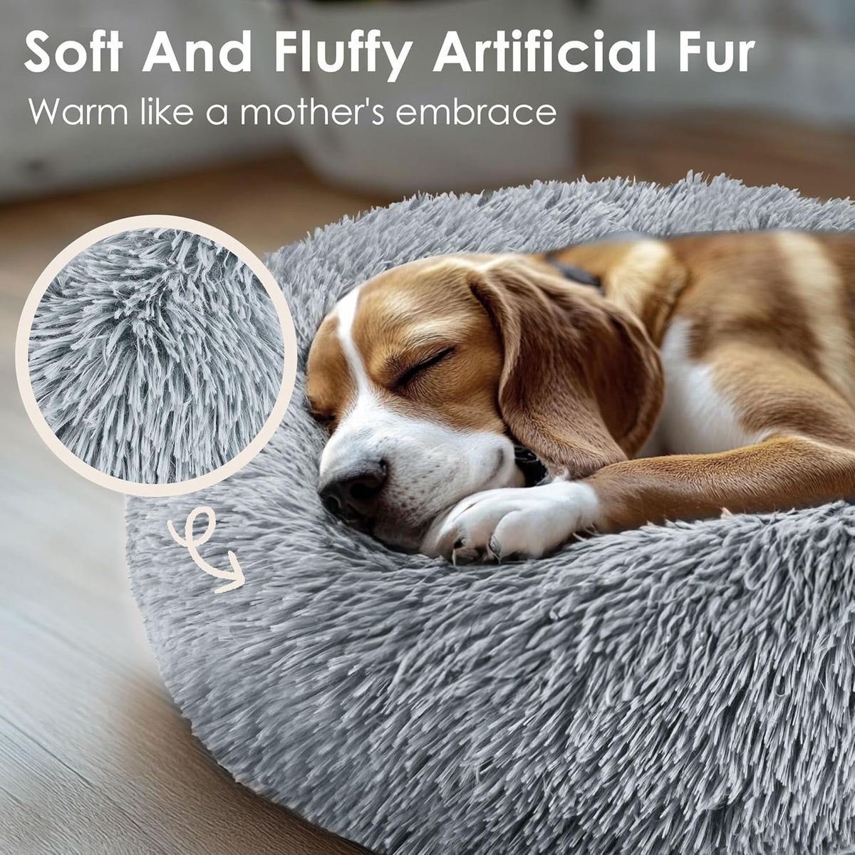 Hoewina Dog & Cat Bed for Indoor Cats, 20in Calming Donut Bed for Puppy and Kitten, Washable Round Fluffy Pet Bed for Small Medium Dogs and Cats (Light Grey) - Mart Station