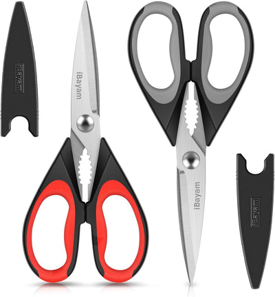 iBayam Kitchen Scissors All Purpose Heavy Duty, Kitchen Utensils Set, Stainless Steel Cooking Utensils Gadgets, Meat Poultry Food Shears Dishwasher Safe Utility Tools Home Gift, with Protective Sheath - Mart Station
