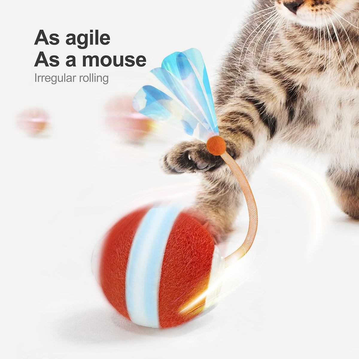 Interactive Cat Toys for Indoor Cats,The 3rd Generation Agile Moving Cat Ball with Elastic Mesh Tail,Automatic Kitten Toys for Bored Indoor Adult Cats,Motion Activated (Orange) - Mart Station